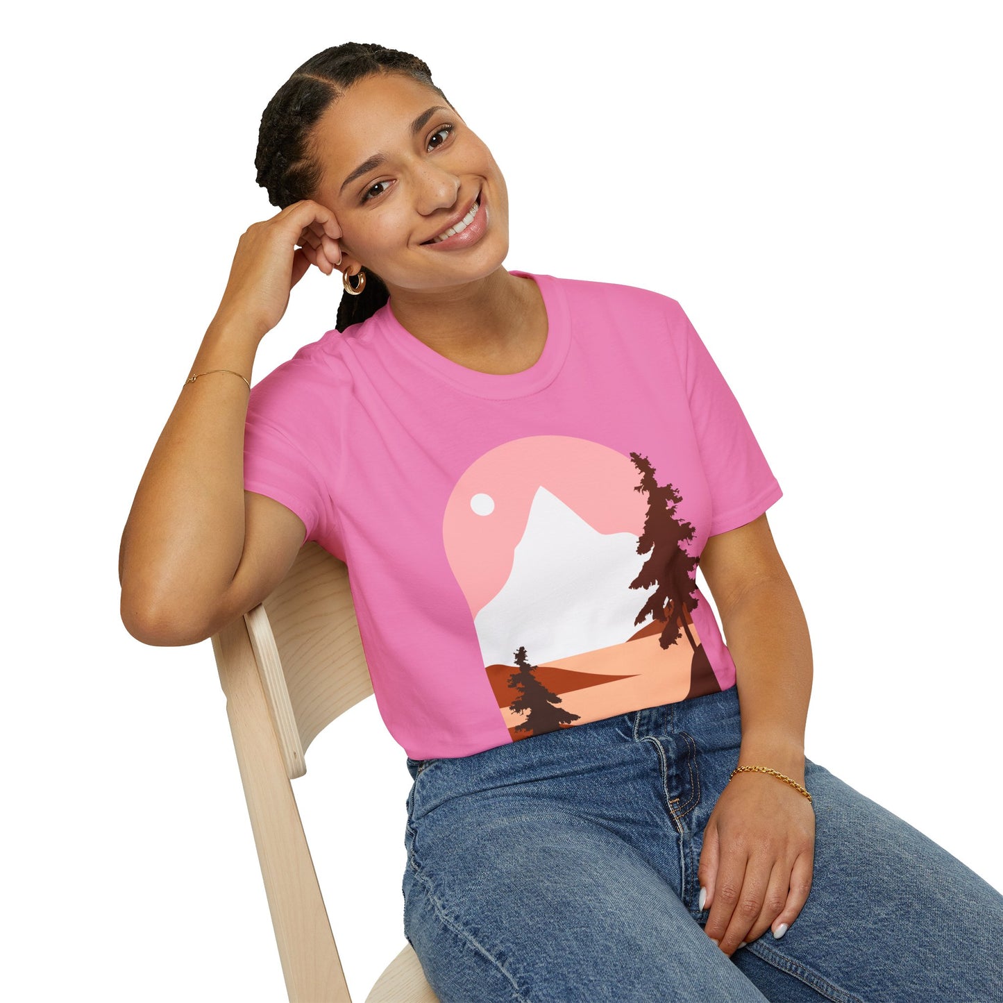 Mountain Sunset Unisex Softstyle T-Shirt - Nature Inspired Design - OJABay