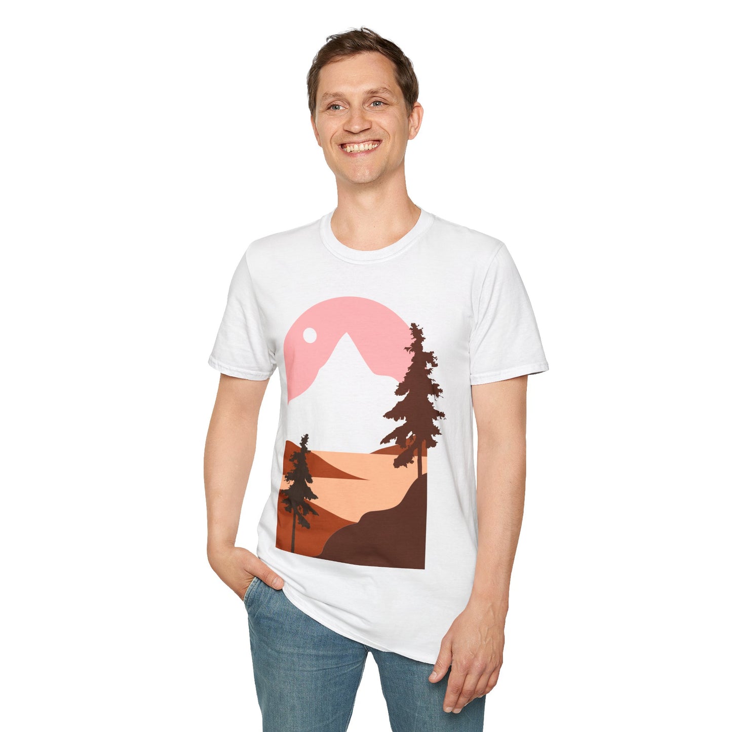 Mountain Sunset Unisex Softstyle T-Shirt - Nature Inspired Design - OJABay