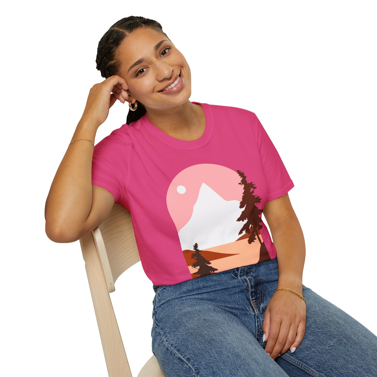 Mountain Sunset Unisex Softstyle T-Shirt - Nature Inspired Design - OJABay