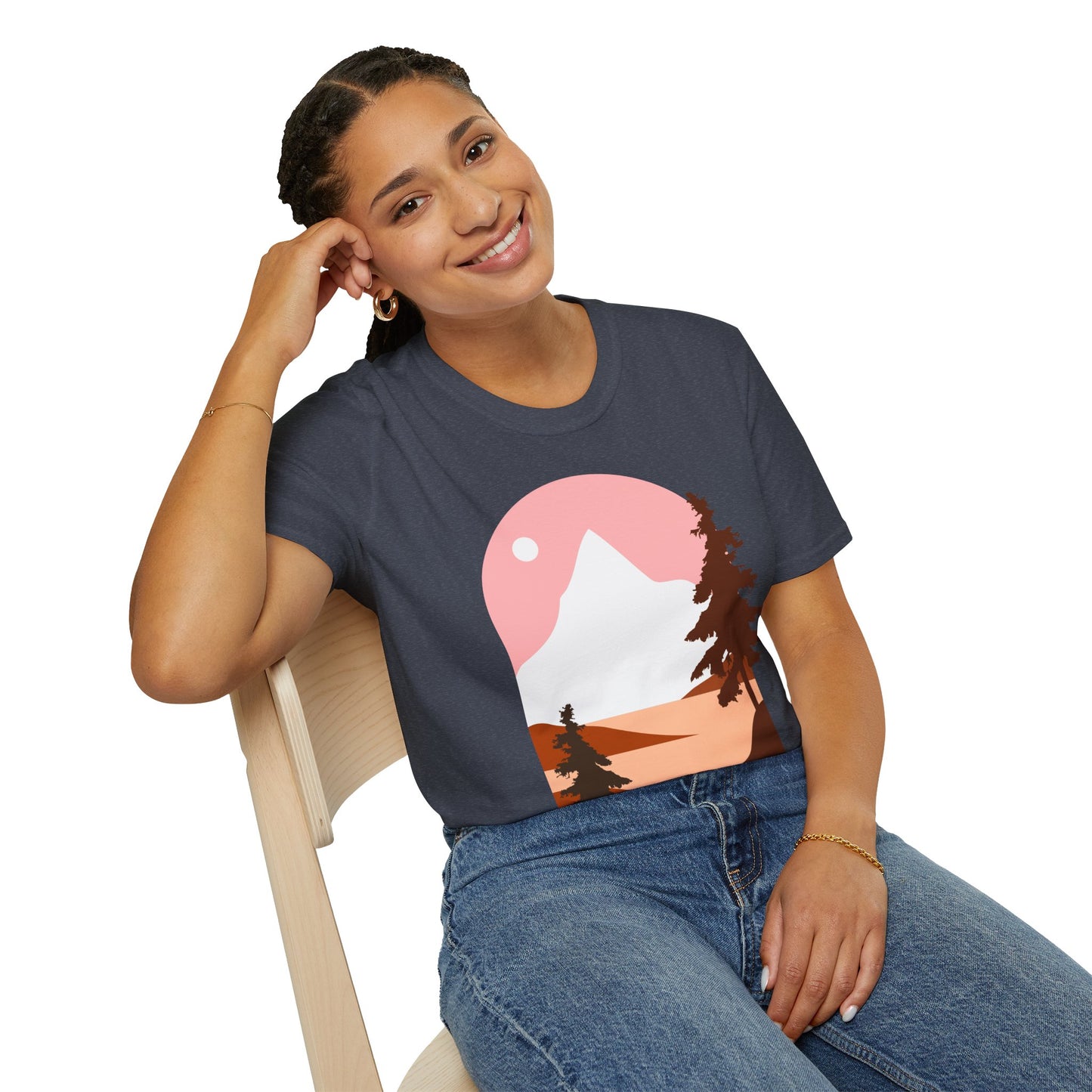 Mountain Sunset Unisex Softstyle T-Shirt - Nature Inspired Design - OJABay