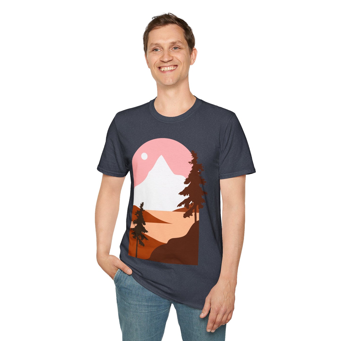 Mountain Sunset Unisex Softstyle T-Shirt - Nature Inspired Design - OJABay