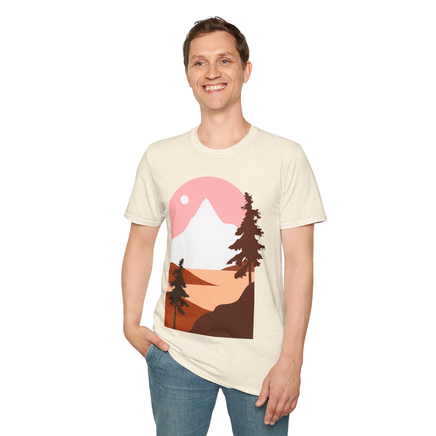 Mountain Sunset Unisex Softstyle T-Shirt - Nature Inspired Design - OJABay