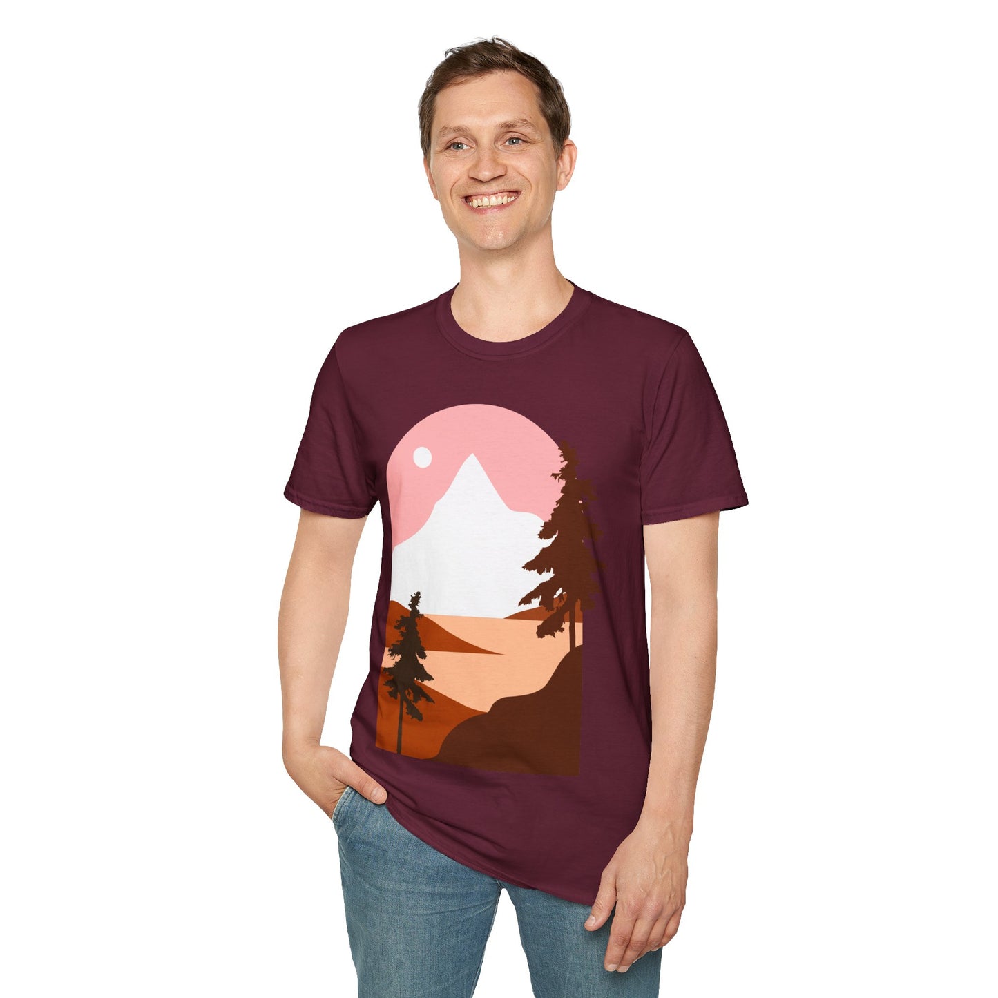 Mountain Sunset Unisex Softstyle T-Shirt - Nature Inspired Design - OJABay