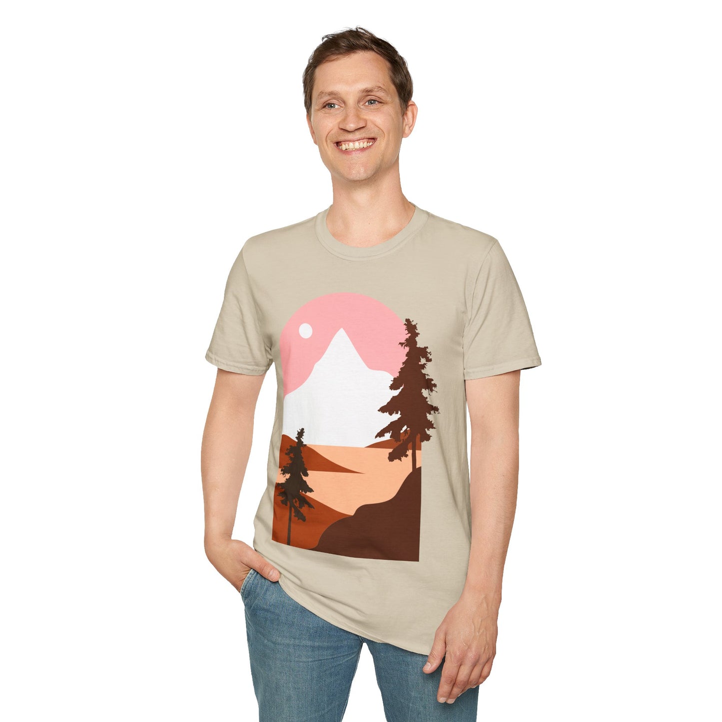 Mountain Sunset Unisex Softstyle T-Shirt - Nature Inspired Design - OJABay