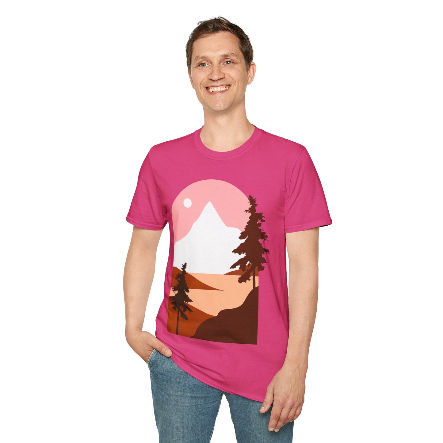 Mountain Sunset Unisex Softstyle T-Shirt - Nature Inspired Design - OJABay