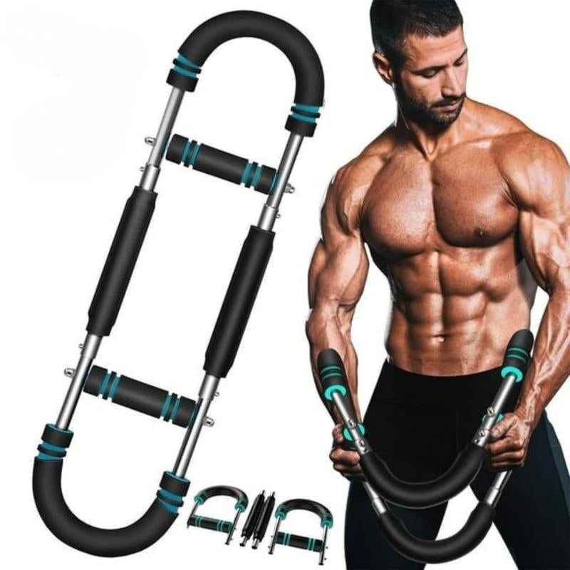 Adjustable Arm&Chest Muscle Trainer for Men-Detachable Stainless Fitness Tool with Blue Grips, Ideal for Beginners and Enthusiasts, Black, Strength Training Accessory | Adjustable Resistance | Comfortable Grips, Gym Accessories