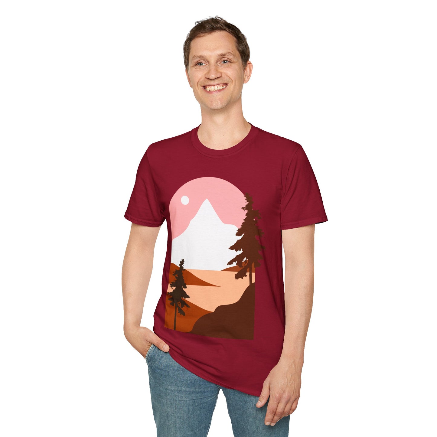 Mountain Sunset Unisex Softstyle T-Shirt - Nature Inspired Design - OJABay