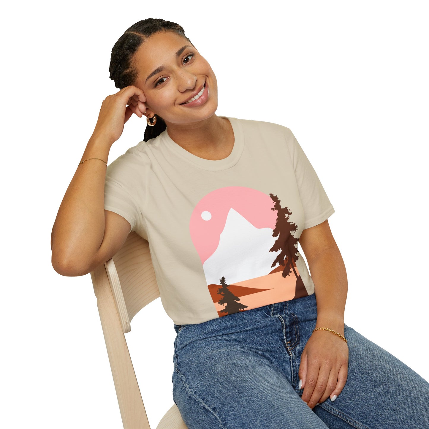 Mountain Sunset Unisex Softstyle T-Shirt - Nature Inspired Design - OJABay