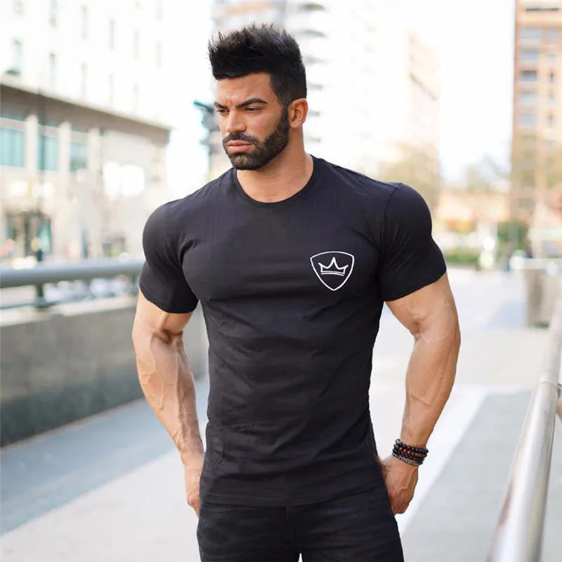 Men's Summer Gym T-Shirt 2024 – Cotton Fitness Short Sleeve Bodybuilding Tee - OJABay