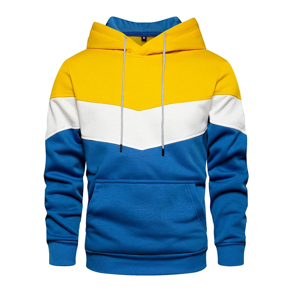 Men’s Patchwork Fleece Hoodie – Warm Casual Streetwear Pullover - OJABay