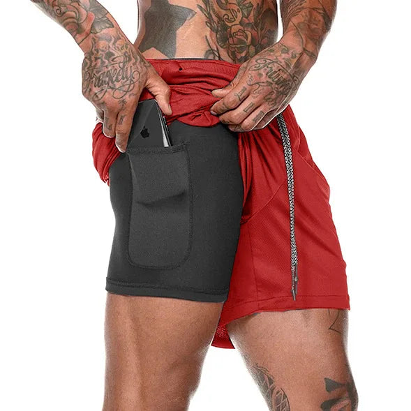 Men’s 2-in-1 Running & Gym Shorts – Double-Layer Sportswear for Fitness & Beach - OJABay