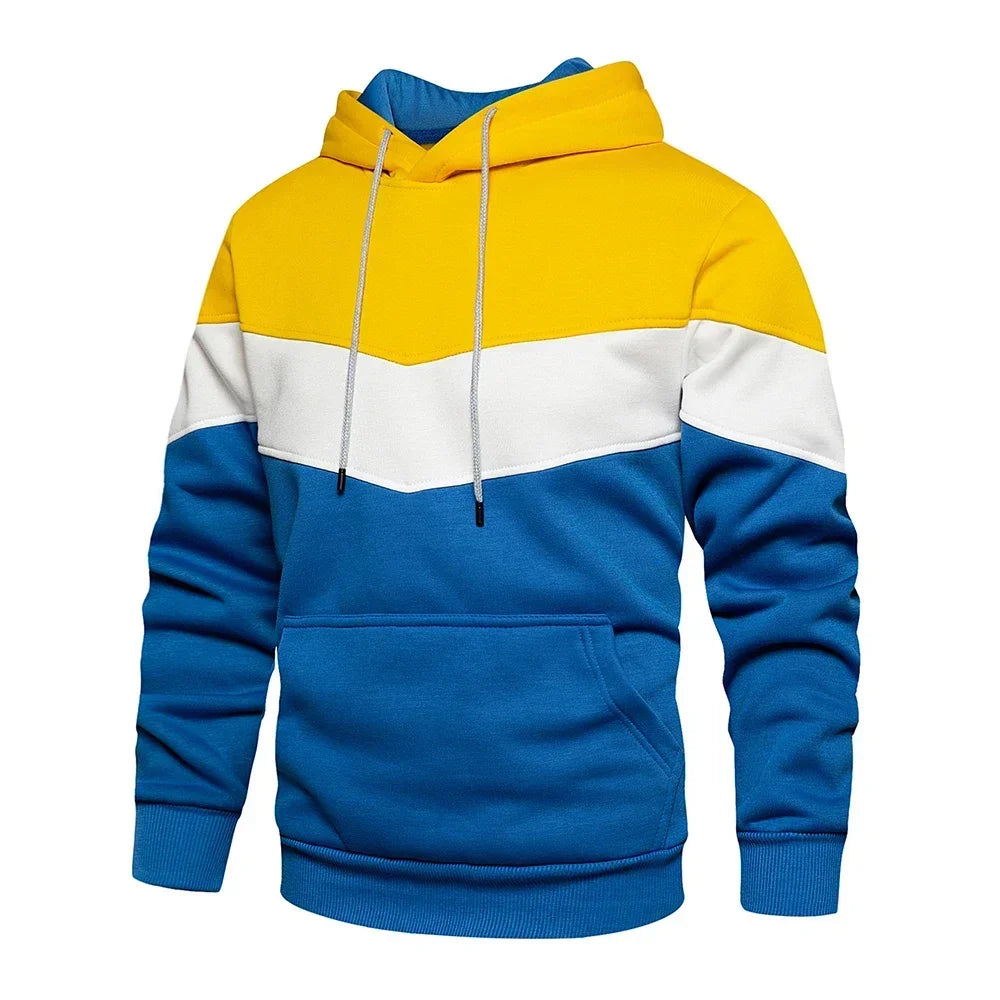 Men’s Patchwork Fleece Hoodie – Warm Casual Streetwear Pullover - OJABay
