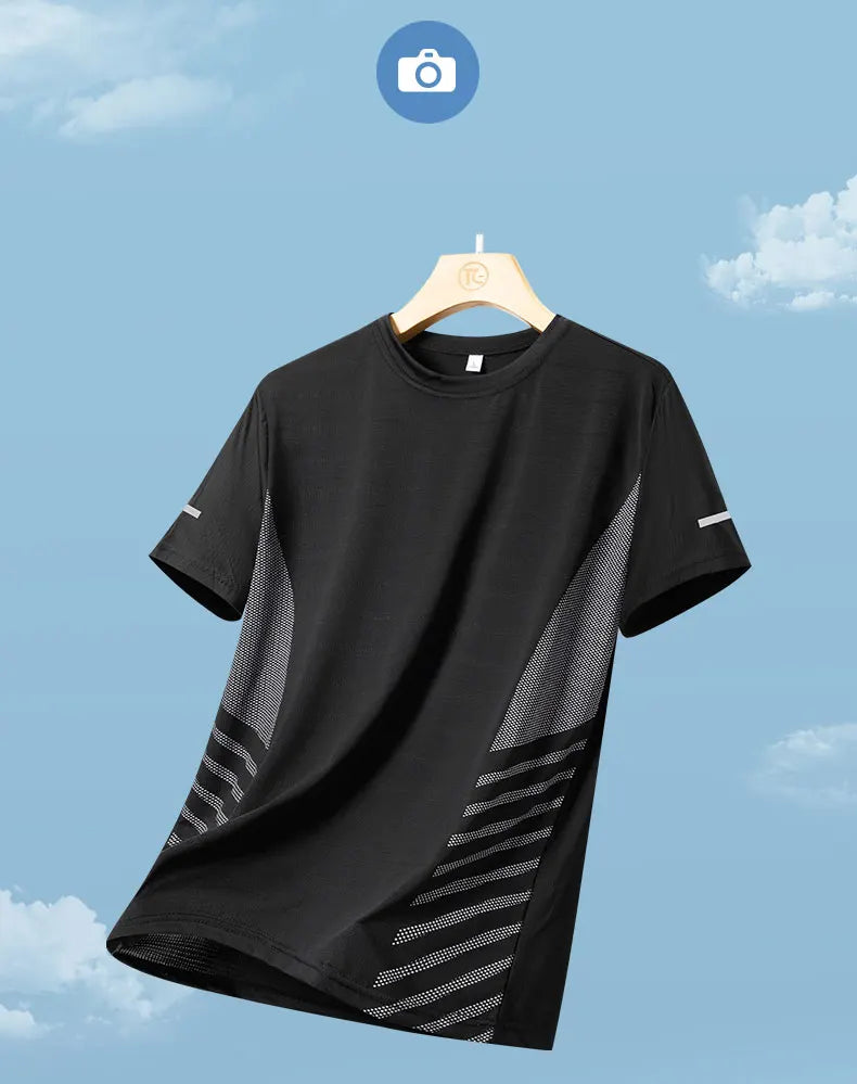 Men's Ice Silk Running T-Shirt – Quick-Dry, Breathable, Reflective Sports Tee - OJABay