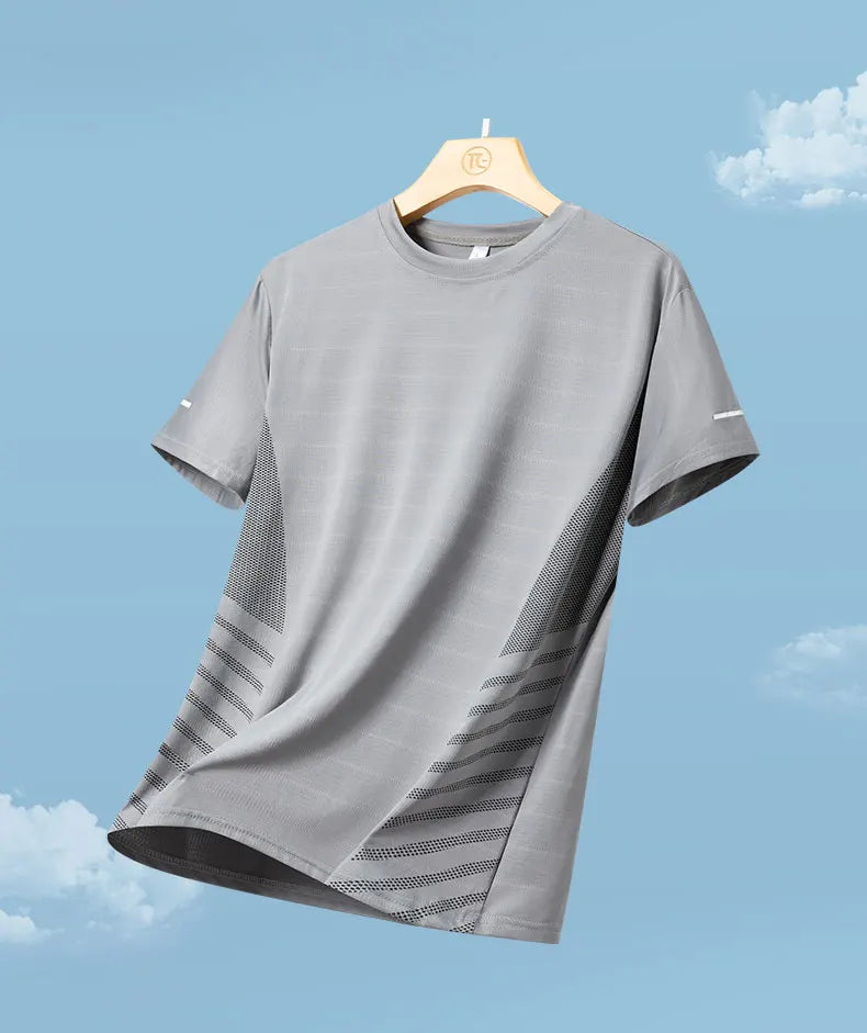 Men's Ice Silk Running T-Shirt – Quick-Dry, Breathable, Reflective Sports Tee - OJABay