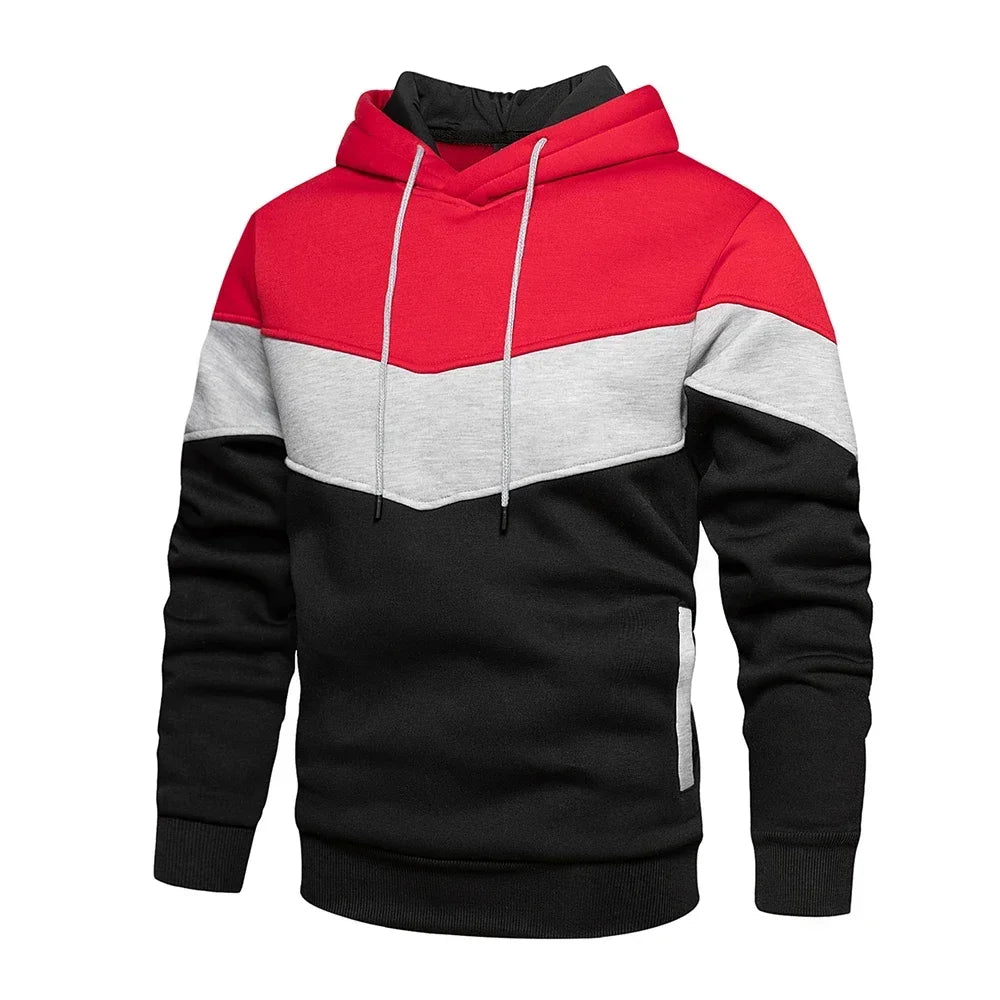 Men’s Patchwork Fleece Hoodie – Warm Casual Streetwear Pullover - OJABay