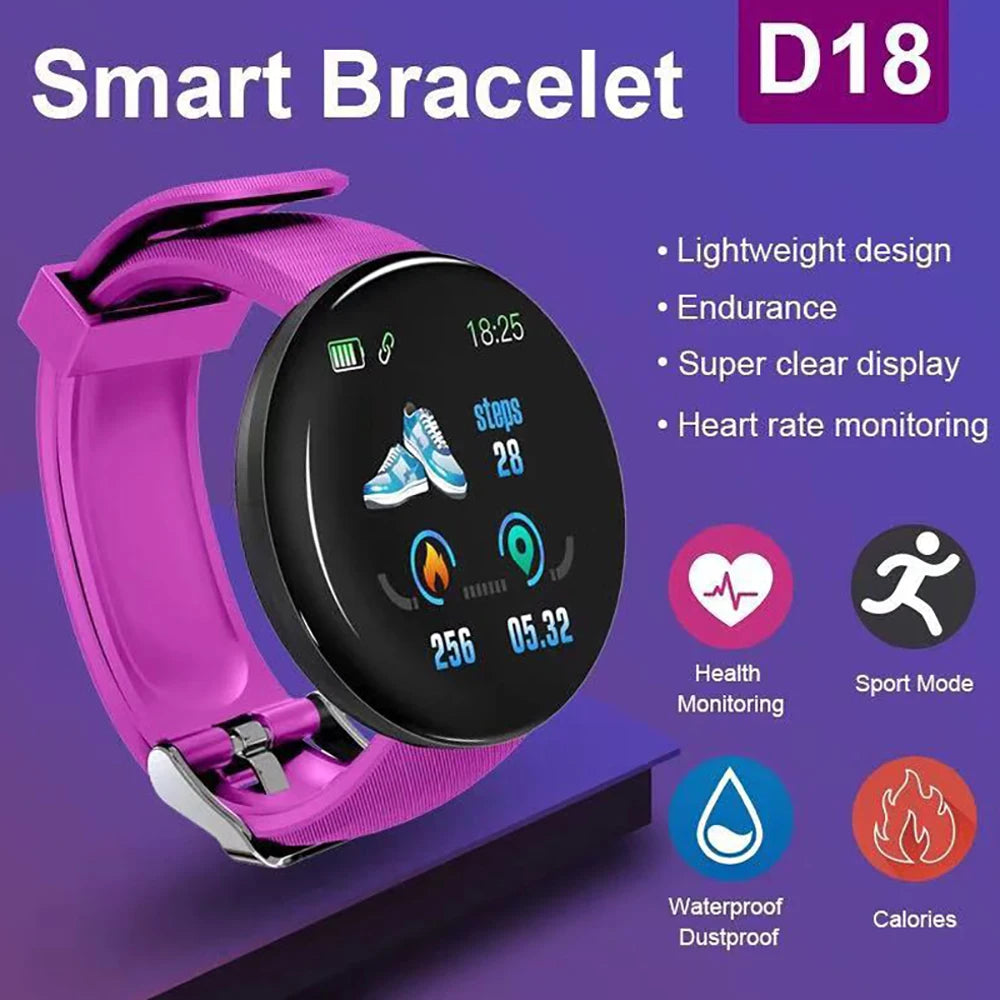 D18 Smart Watch – Fitness Tracker with Heart Rate & Blood Pressure Monitor - OJABay