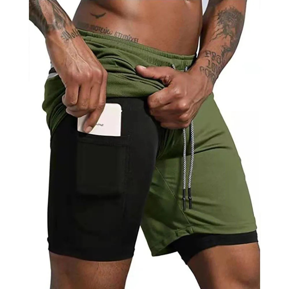 Men’s 2-in-1 Running & Gym Shorts – Double-Layer Sportswear for Fitness & Beach - OJABay