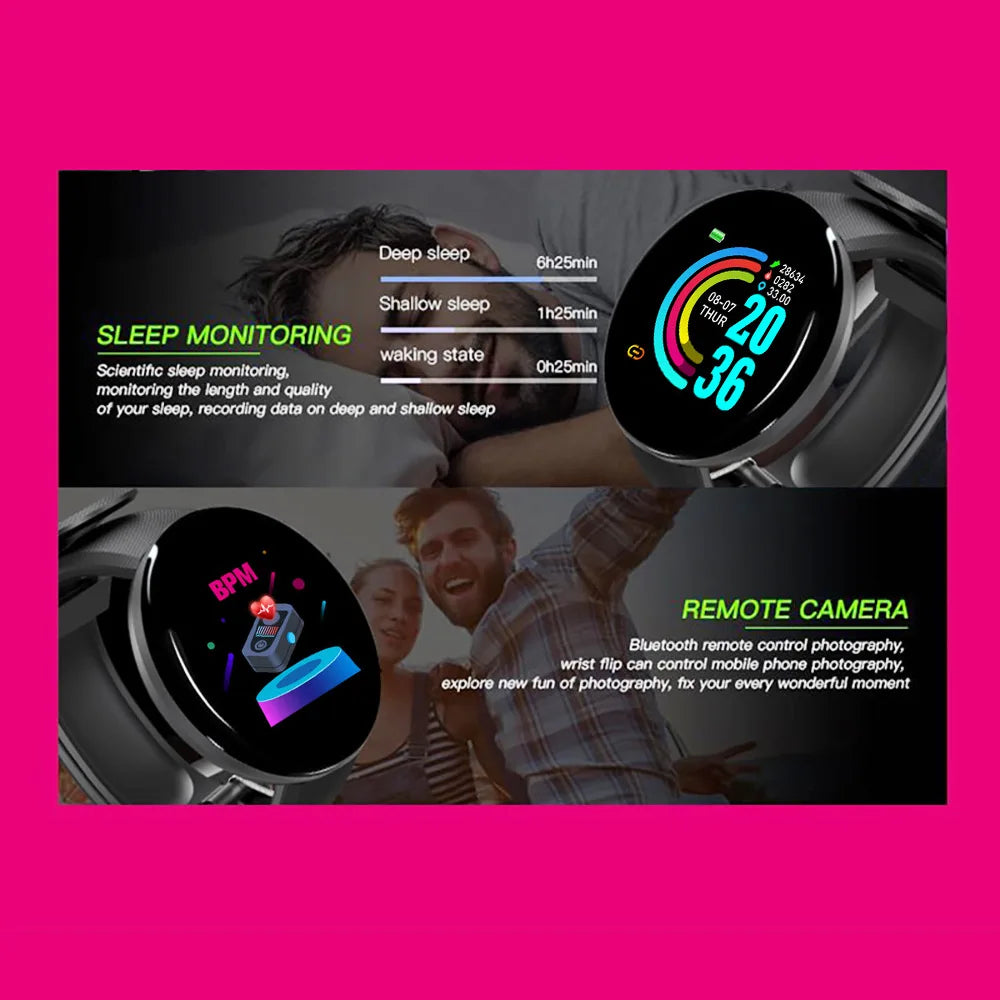 D18 Smart Watch – Fitness Tracker with Heart Rate & Blood Pressure Monitor - OJABay