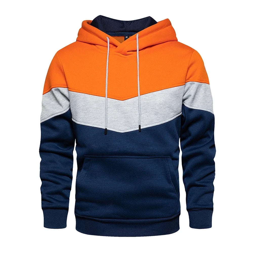 Men’s Patchwork Fleece Hoodie – Warm Casual Streetwear Pullover - OJABay