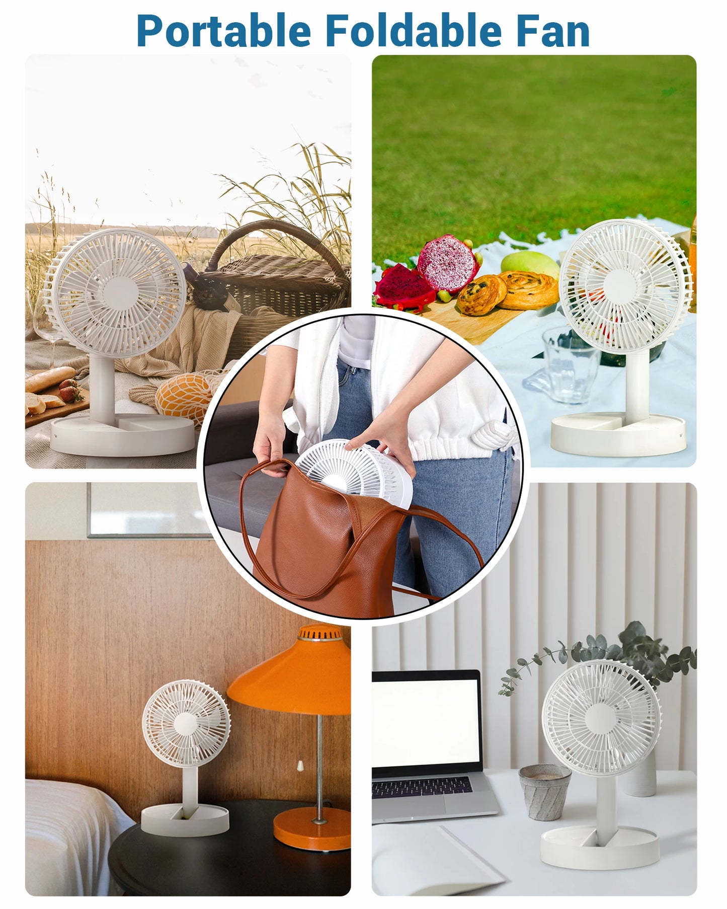 USB Foldable Mini Fan – 4 Speeds, Battery Operated, Timer-Controlled for Home & Outdoors - OJABay