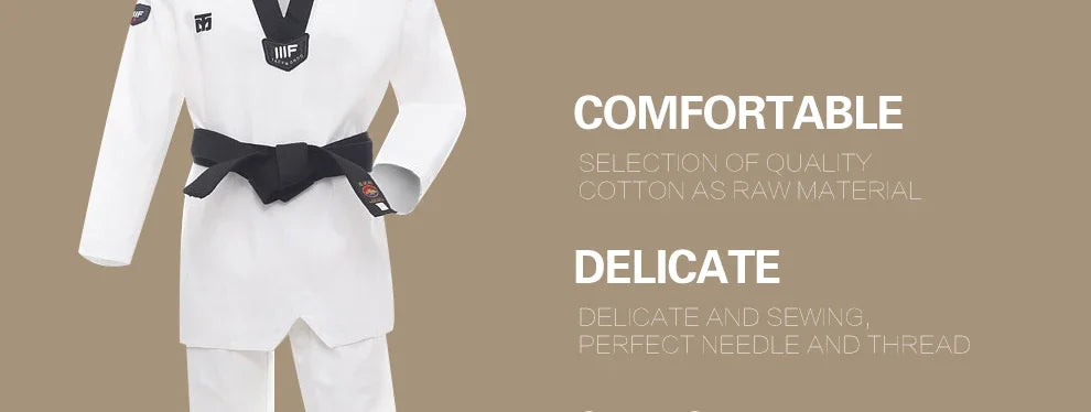 Taekwondo Dobok Karate Uniform with Belt – Kids & Adults (XXXS–XXXL)