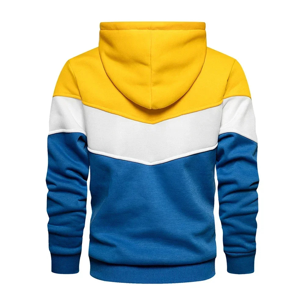 Men’s Patchwork Fleece Hoodie – Warm Casual Streetwear Pullover - OJABay