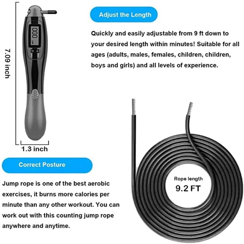 Cordless Digital Jump Rope – Smart Calorie Counter Fitness Skipping Rope - OJABay
