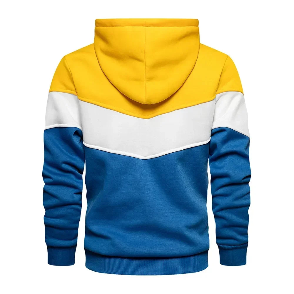 Men’s Patchwork Fleece Hoodie – Warm Casual Streetwear Pullover - OJABay