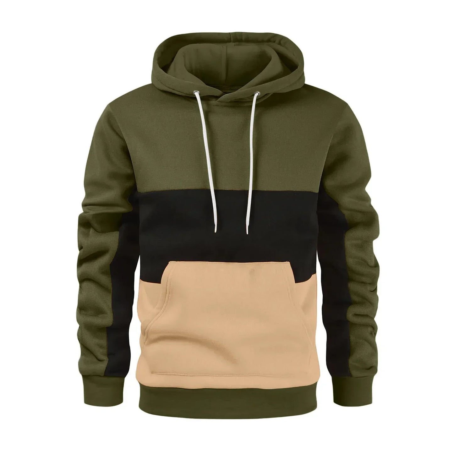 Men’s Patchwork Fleece Hoodie – Warm Casual Streetwear Pullover - OJABay