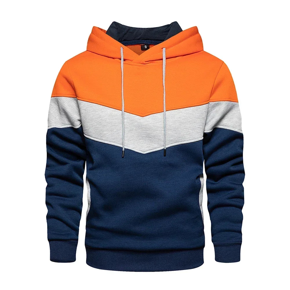 Men’s Patchwork Fleece Hoodie – Warm Casual Streetwear Pullover - OJABay
