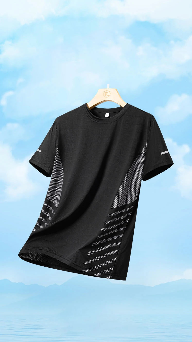 Men's Ice Silk Running T-Shirt – Quick-Dry, Breathable, Reflective Sports Tee - OJABay
