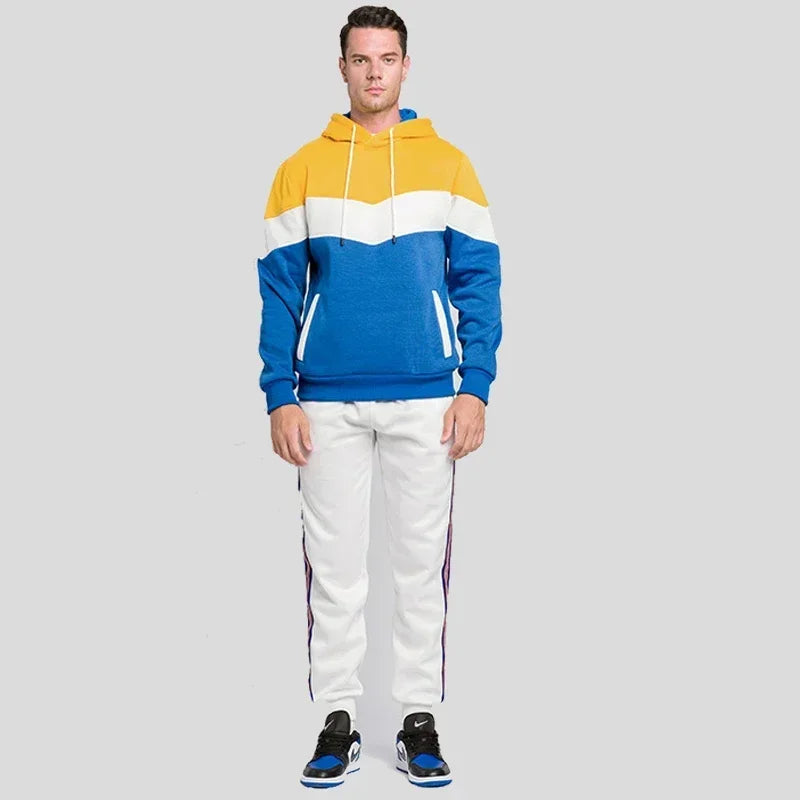 Men’s Patchwork Fleece Hoodie – Warm Casual Streetwear Pullover - OJABay