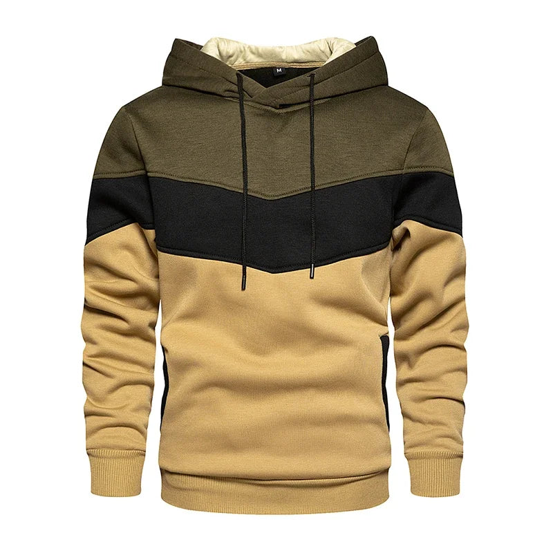 Men’s Patchwork Fleece Hoodie – Warm Casual Streetwear Pullover - OJABay