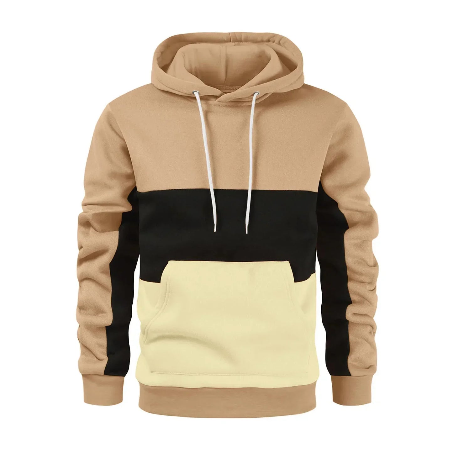 Men’s Patchwork Fleece Hoodie – Warm Casual Streetwear Pullover - OJABay