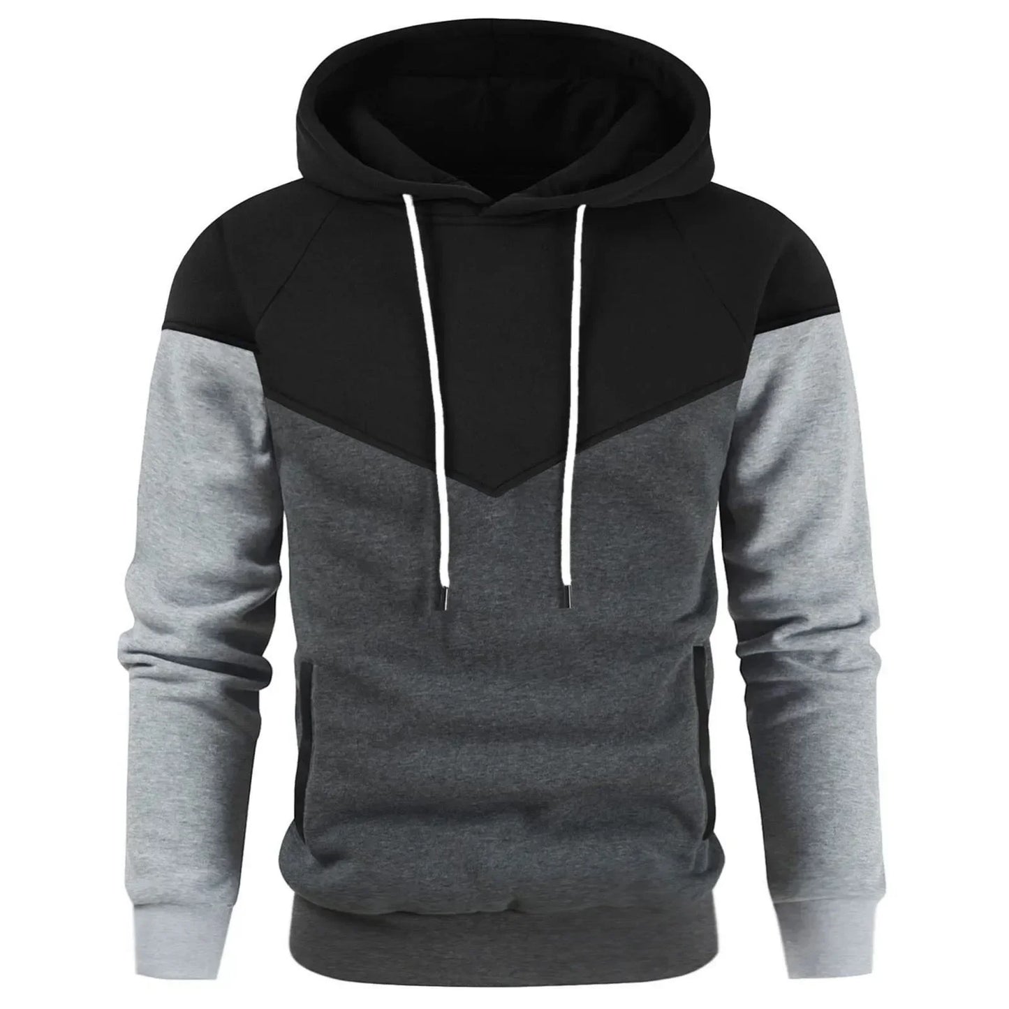 Men’s Patchwork Fleece Hoodie – Warm Casual Streetwear Pullover - OJABay