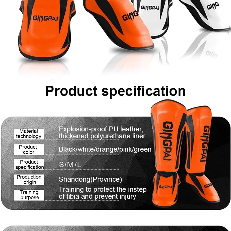 Muay Thai & Kickboxing Shin Guards – PU Leather Leg & Ankle Protectors