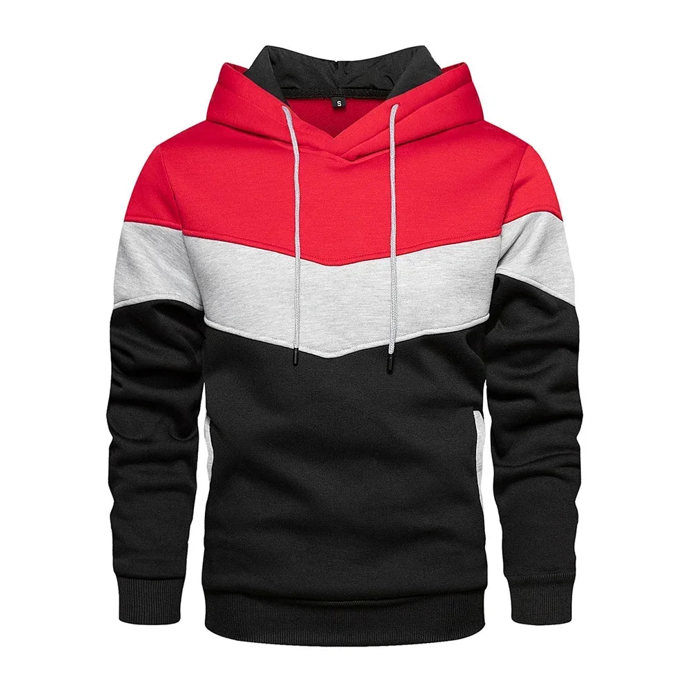 Men’s Patchwork Fleece Hoodie – Warm Casual Streetwear Pullover - OJABay