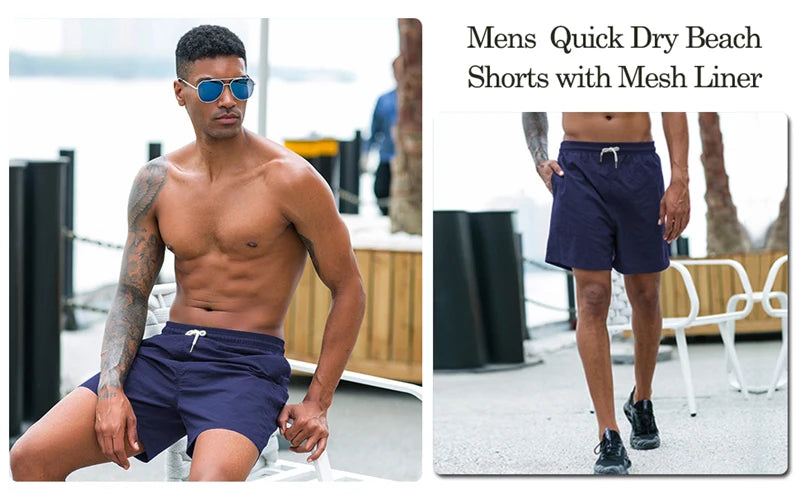 Men’s Quick-Dry Swim Trunks with Mesh Lining & Pockets