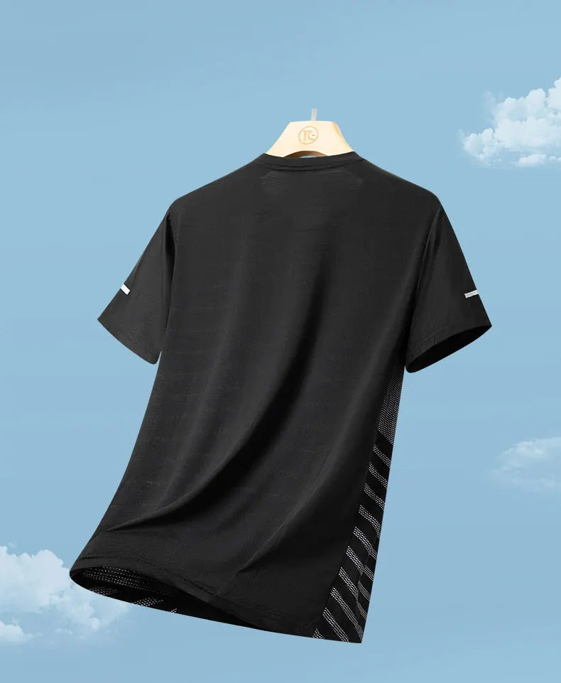 Men's Ice Silk Running T-Shirt – Quick-Dry, Breathable, Reflective Sports Tee - OJABay