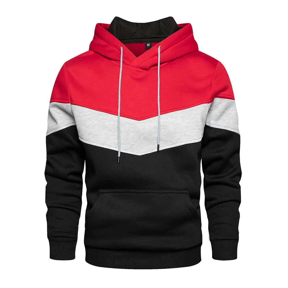 Men’s Patchwork Fleece Hoodie – Warm Casual Streetwear Pullover - OJABay