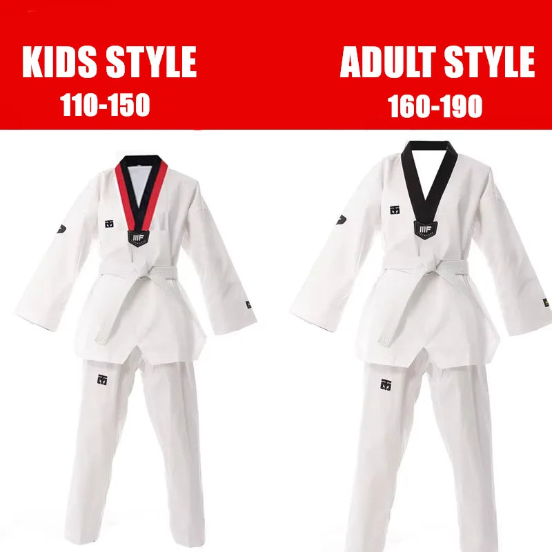Taekwondo Dobok Karate Uniform with Belt – Kids & Adults (XXXS–XXXL)