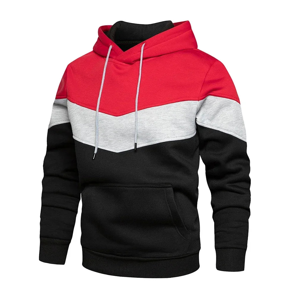 Men’s Patchwork Fleece Hoodie – Warm Casual Streetwear Pullover - OJABay