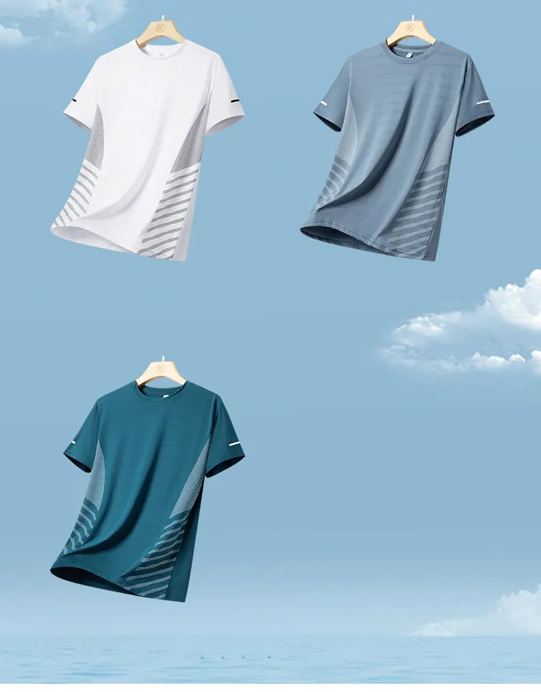 Men's Ice Silk Running T-Shirt – Quick-Dry, Breathable, Reflective Sports Tee - OJABay