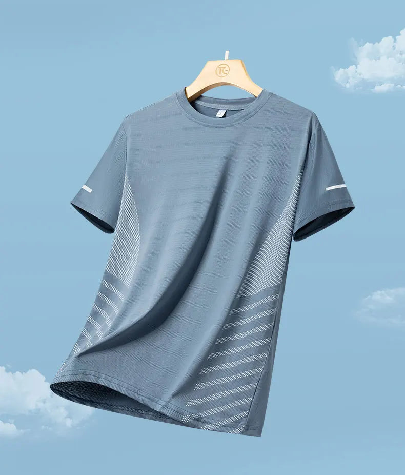 Men's Ice Silk Running T-Shirt – Quick-Dry, Breathable, Reflective Sports Tee - OJABay