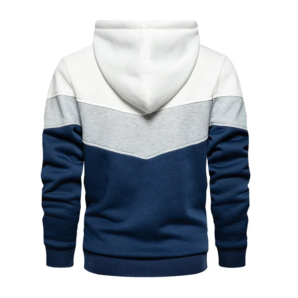 Men’s Patchwork Fleece Hoodie – Warm Casual Streetwear Pullover - OJABay