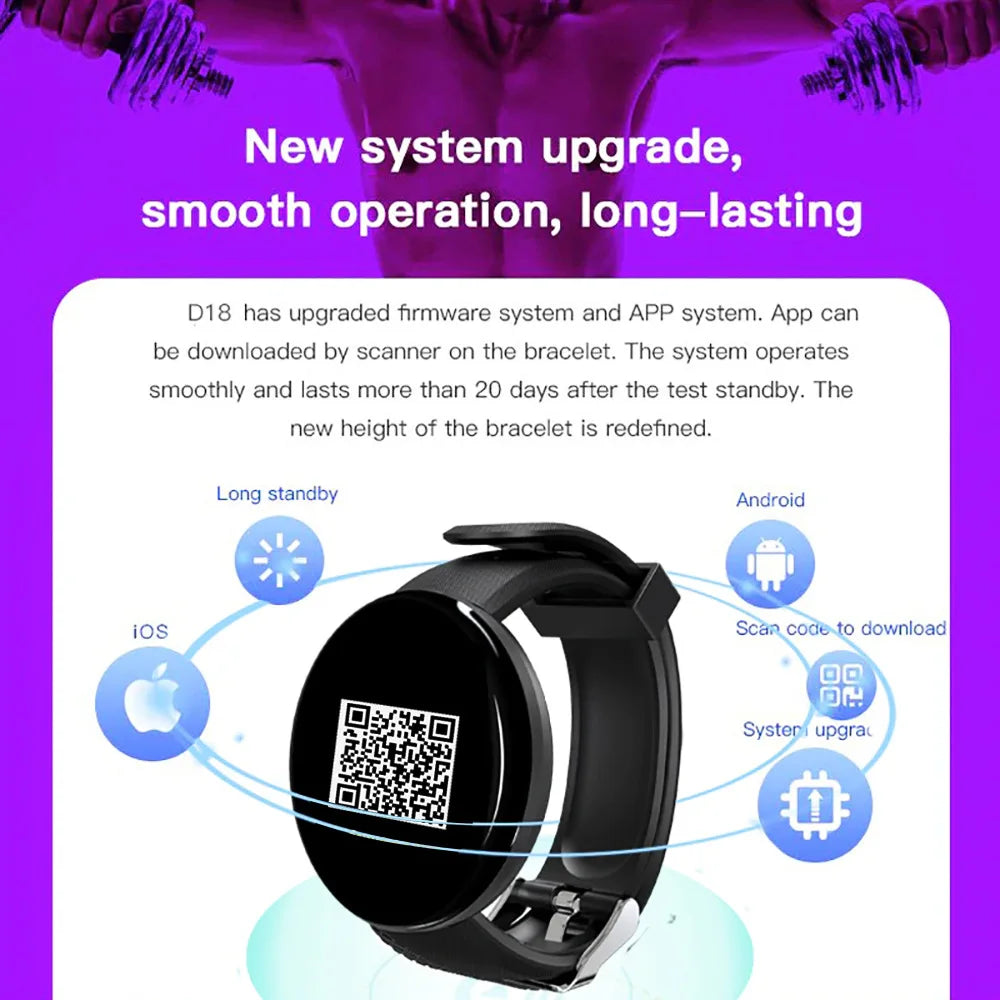 D18 Smart Watch – Fitness Tracker with Heart Rate & Blood Pressure Monitor - OJABay