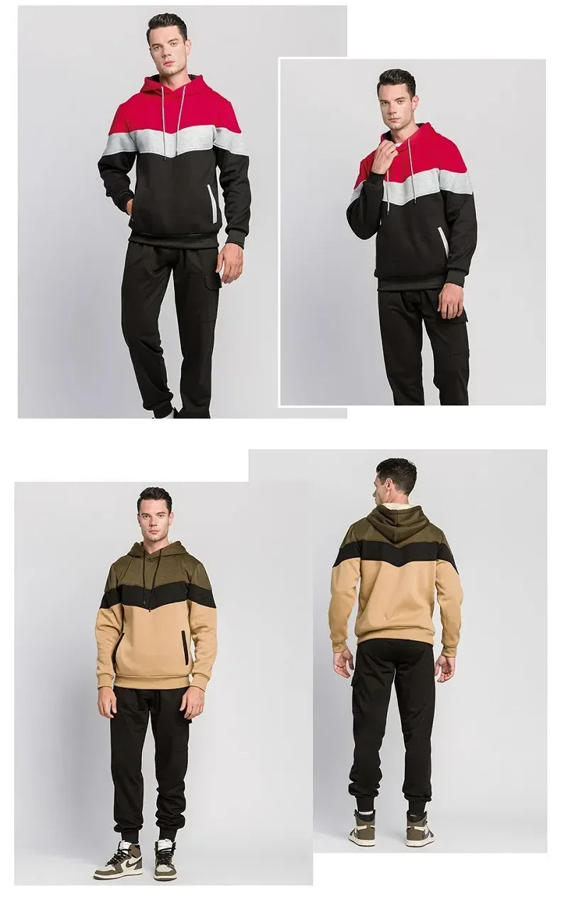 Men’s Patchwork Fleece Hoodie – Warm Casual Streetwear Pullover - OJABay
