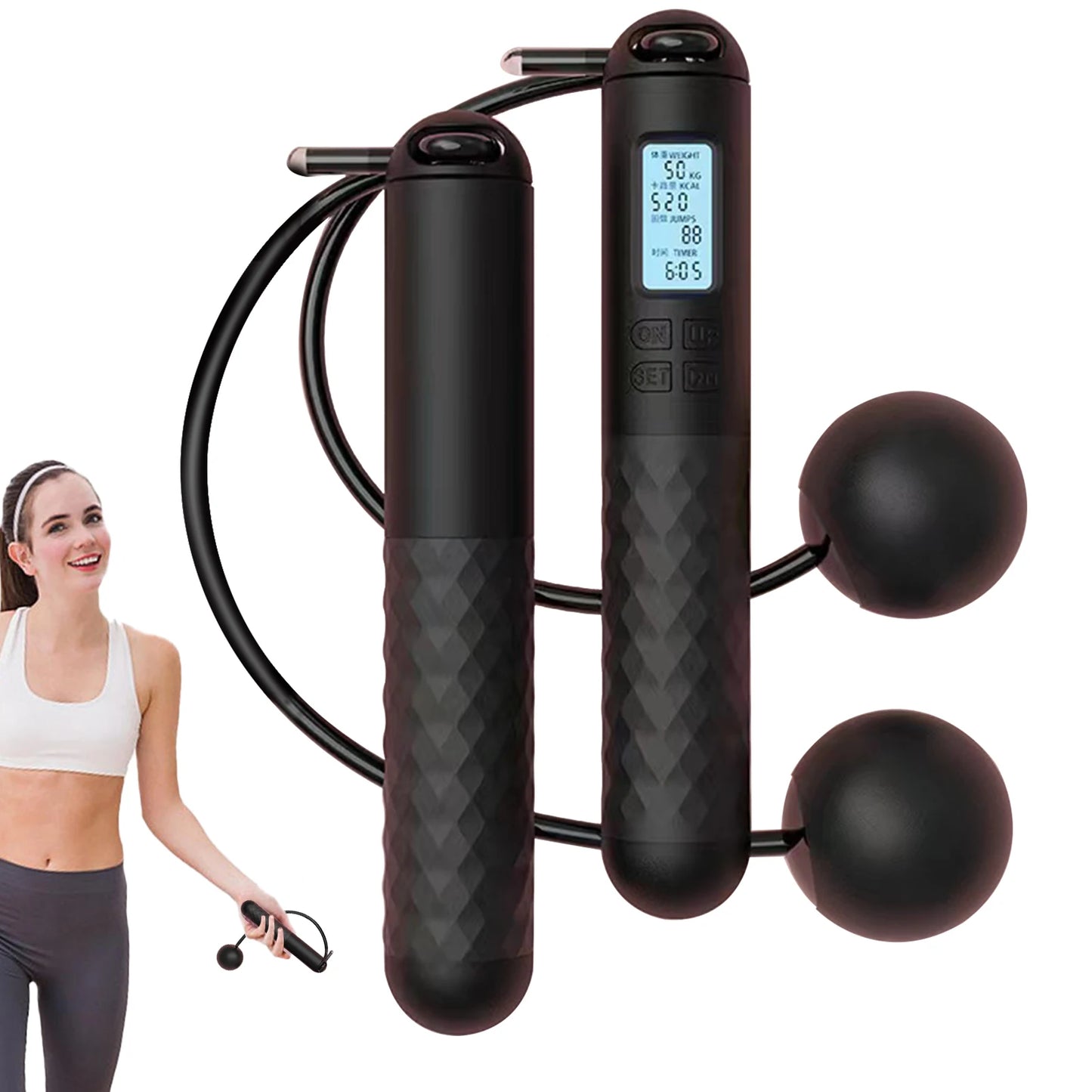Smart Weighted Cordless Jump Rope – Digital Counter, Ropeless Skipping for Home & Gym - OJABay