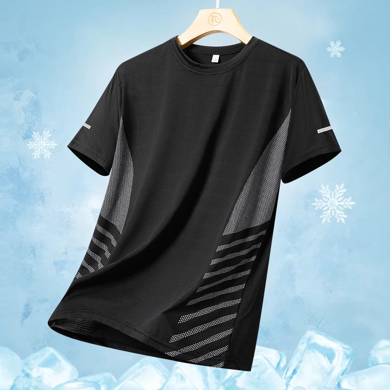 Men's Ice Silk Running T-Shirt – Quick-Dry, Breathable, Reflective Sports Tee - OJABay