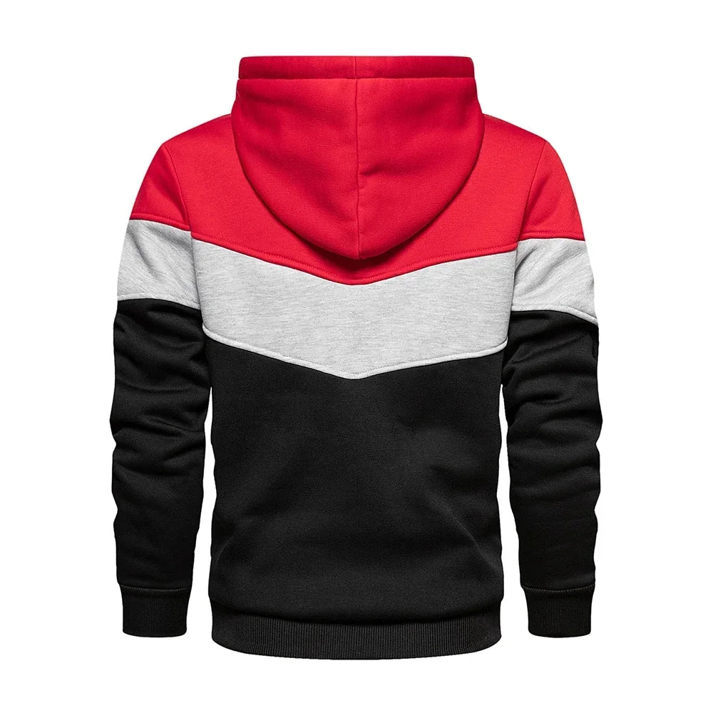 Men’s Patchwork Fleece Hoodie – Warm Casual Streetwear Pullover - OJABay